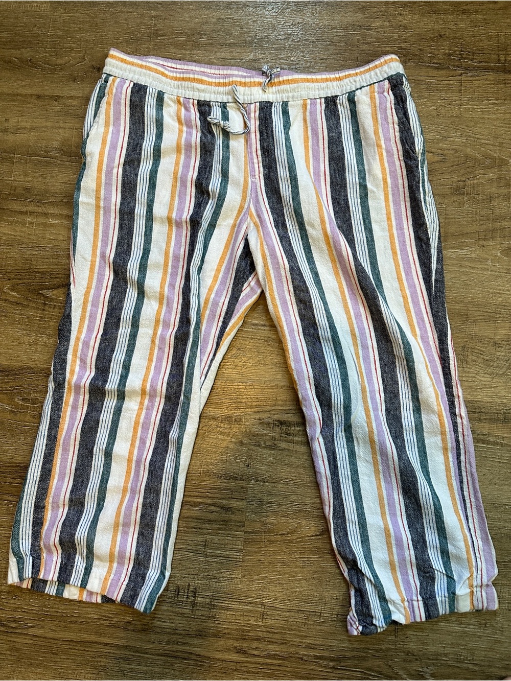 Old Navy Striped Drawstring Linen Joggers - White, Pink, Blue & Yellow